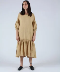 Black Crane Puff Dress Tan