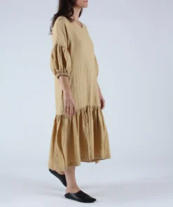 Black Crane Puff Dress Tan