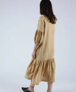 Black Crane Puff Dress Tan