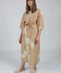 Natalie Martin Dresses Georgia Wrap Tan Monstera Batik
